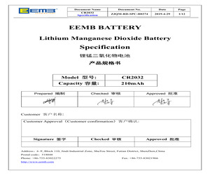 CR2032 Datasheet - Lithium Manganese Dioxide